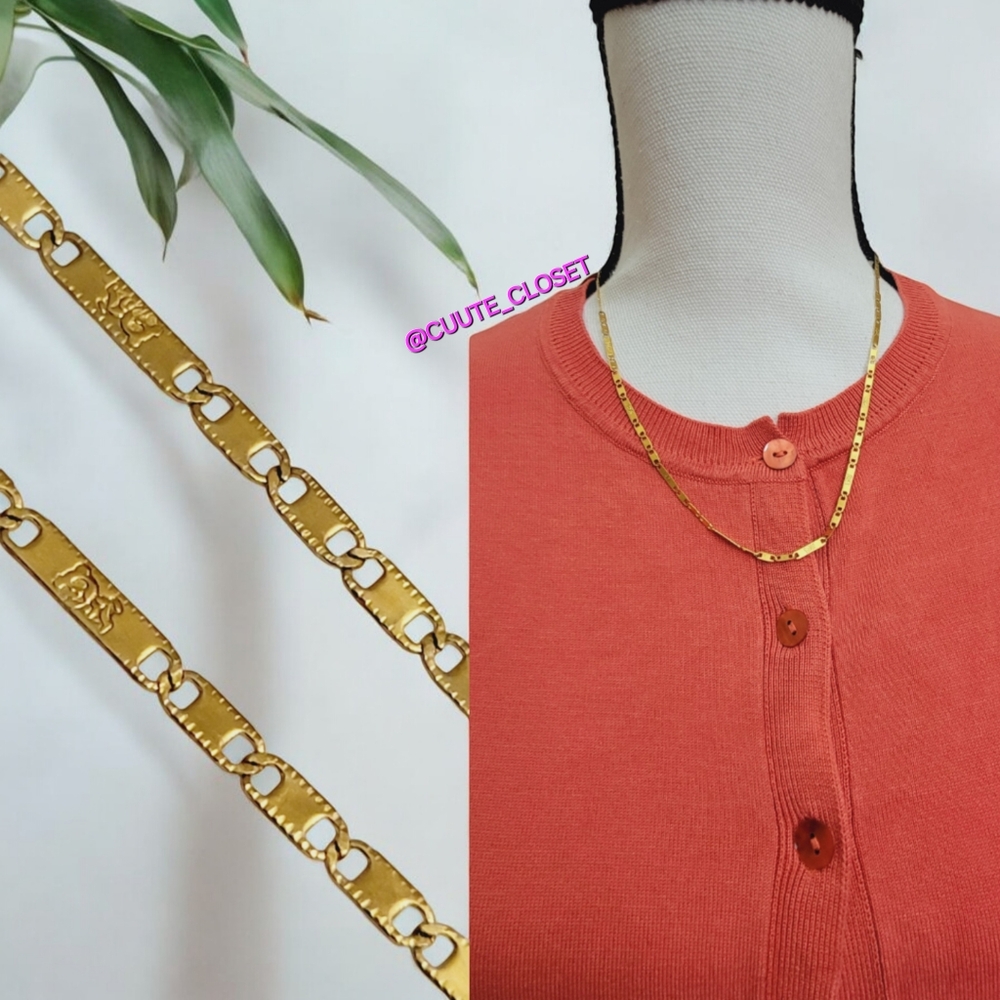 Gold over Stainless steel dainty ecklace with teddy bear stamps allover